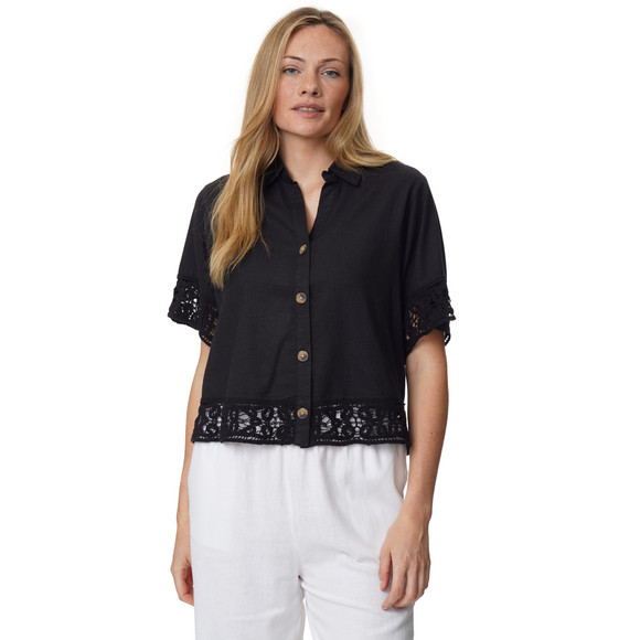 Damen Leinen-Bluse mit Spitze