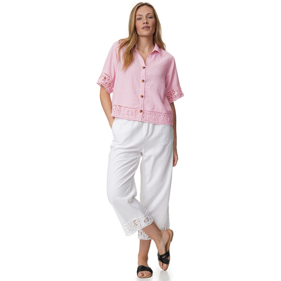 Damen Leinen-Bluse mit Spitze