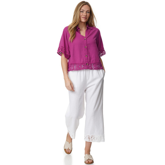 Damen Leinen-Bluse mit Spitze