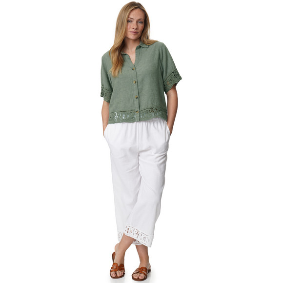 Damen Leinen-Bluse mit Spitze