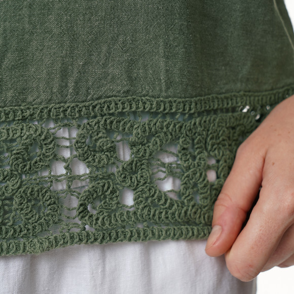 Damen Leinen-Bluse mit Spitze