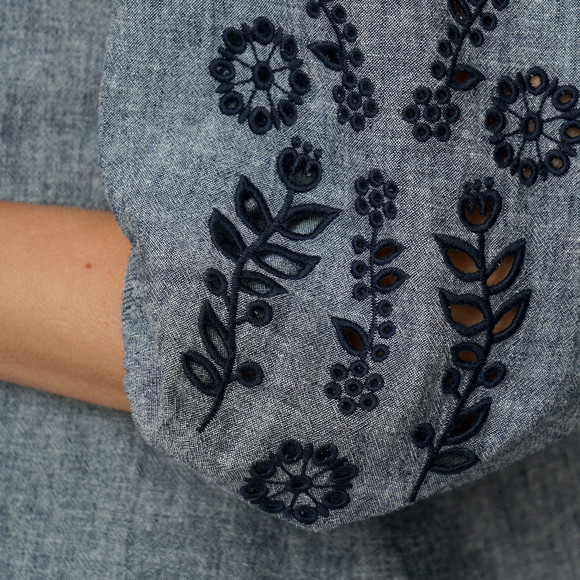 Damen Leinen-Bluse mit Spitze