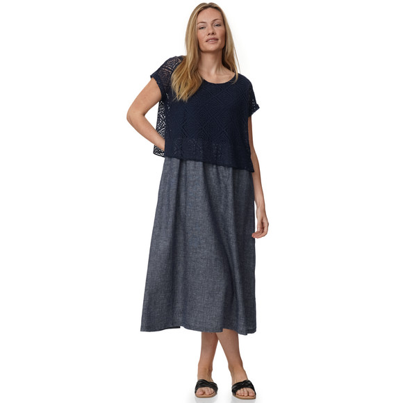 Damen Leinen-Kleid mit Häkeloberteil