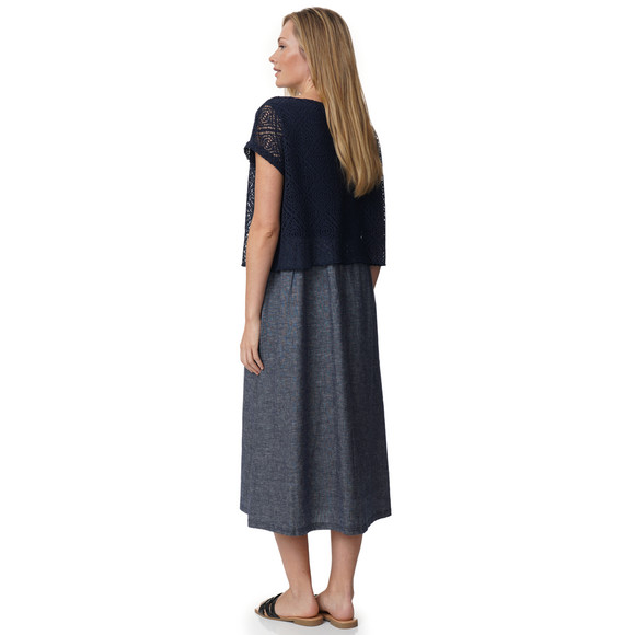 Damen Leinen-Kleid mit Häkeloberteil