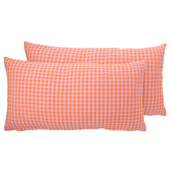 2 Seersucker Kissenhüllen orange / rosa