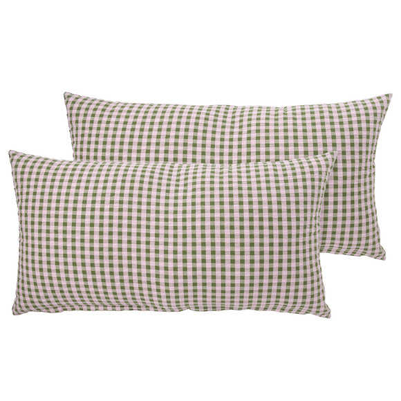 2 Seersucker Kissenhüllen grün / rosa