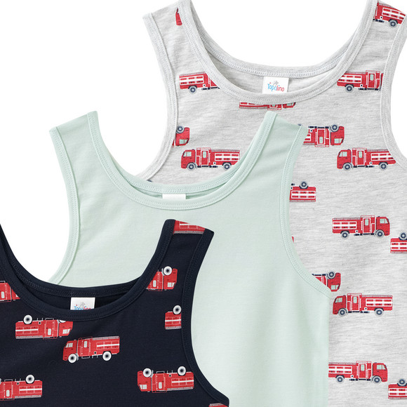 3 Jungen Unterhemden mit Feuerwehr-Allover