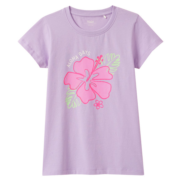 Mädchen T-Shirt mit Neon-Print helllila