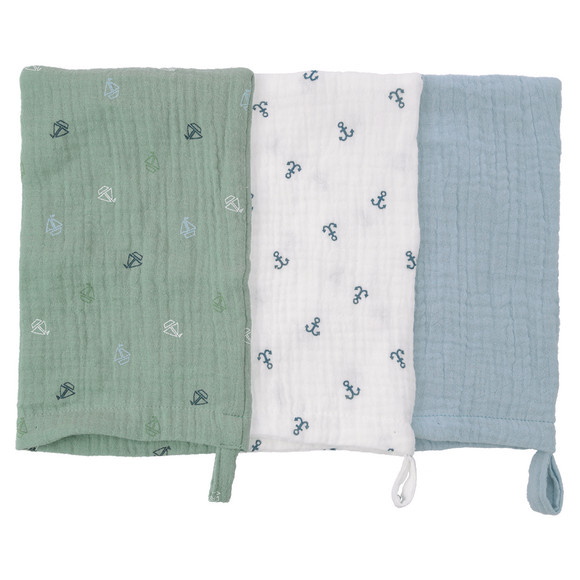 3 Musselin-Waschhandschuhe im Set