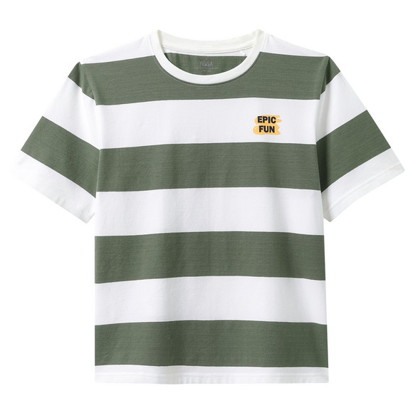 Jungen T-Shirt mit Streifen oliv / weiss