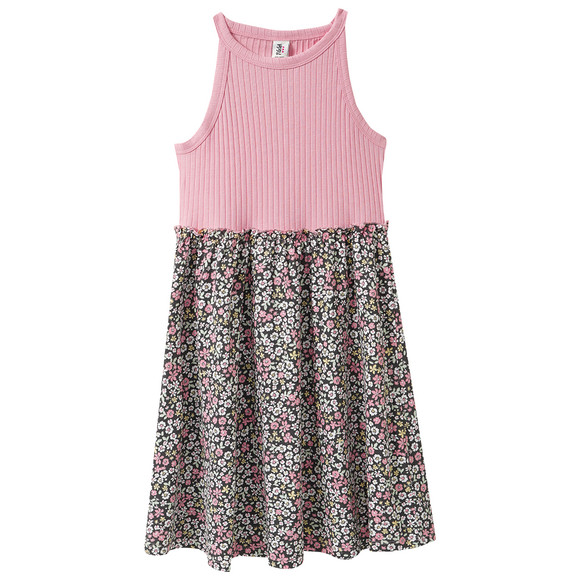 Mädchen Kleid mit Bio-Baumwolle rosa / dunkelgrau