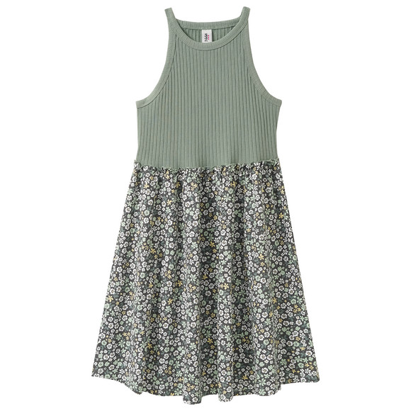 Mädchen Kleid mit Bio-Baumwolle dunkelgrün / dunkelgrau