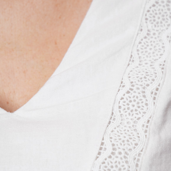 Damen Leinen-Bluse mit Häkelspitze