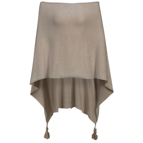 Damen Poncho mit Tasseln braun