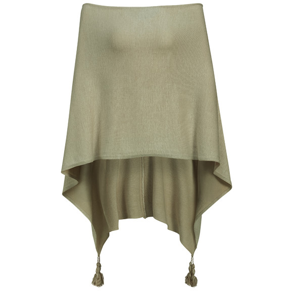 Damen Poncho mit Tasseln oliv