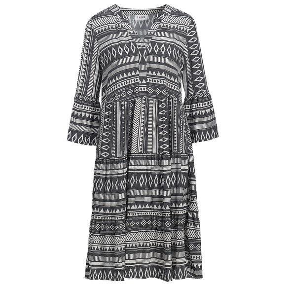 Damen Tunika-Kleid mit Allover-Muster dunkelgrau / weiss