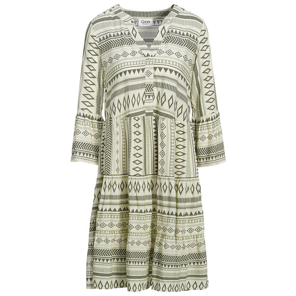 Damen Tunika-Kleid mit Allover-Muster creme / oliv