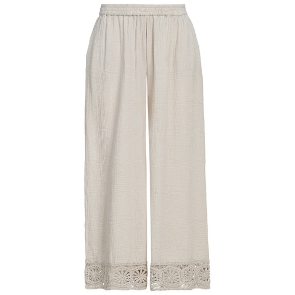 Damen Musselin-Hose mit Häkelsaum