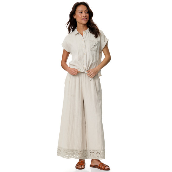 Damen Musselin-Hose mit Häkelsaum