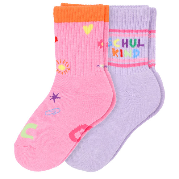 2 Paar Mädchen Socken zur Einschulung helllila / pink