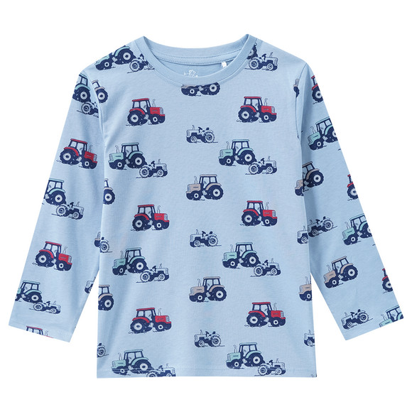 Jungen Langarmshirt mit Trecker-Motiven hellblau