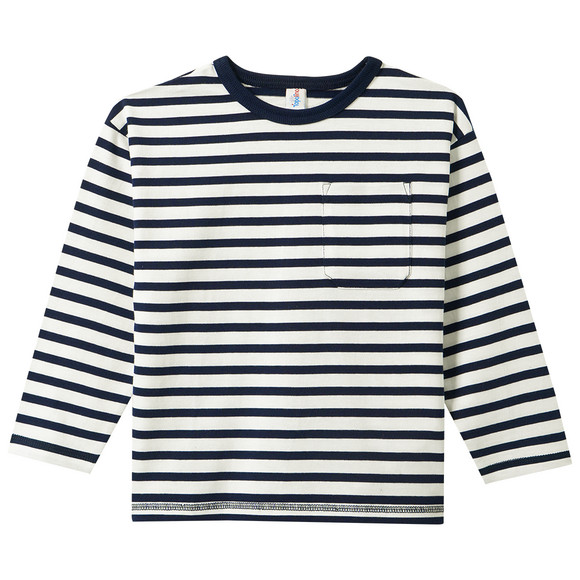 Jungen Langarmshirt mit Brusttasche dunkelblau / weiss