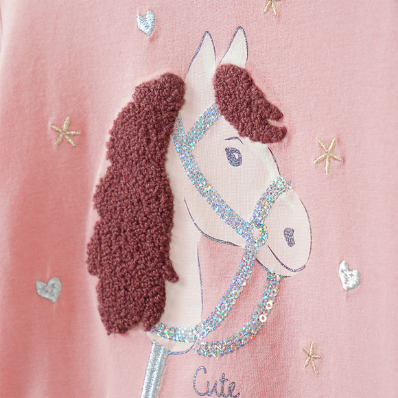 Mädchen Langarmshirt mit Pferde-Applikation