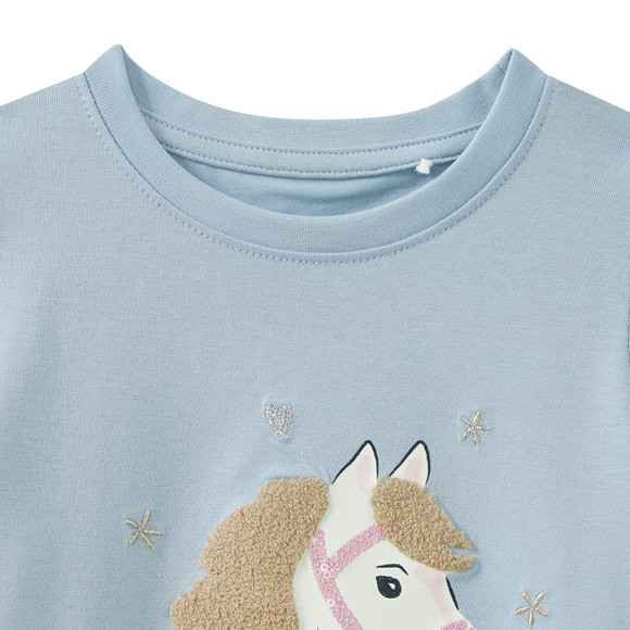 Mädchen Langarmshirt mit Pferde-Applikation