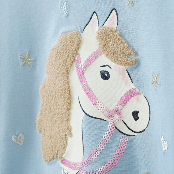 Mädchen Langarmshirt mit Pferde-Applikation