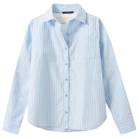 Mädchen Bluse und T-Shirt im Set hellblau / weiss