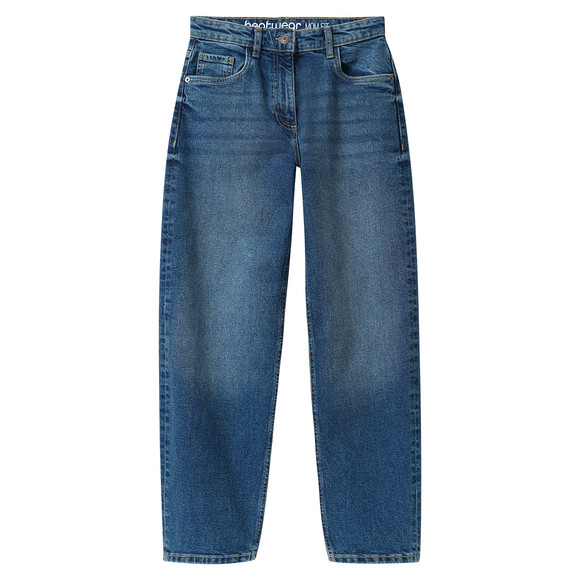 Mädchen Mom-Fit-Jeans mit verstellbarem Bund dunkelblau