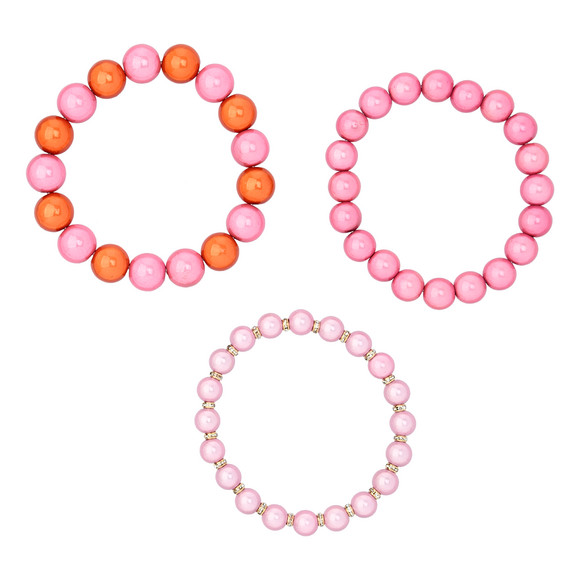 3 Damen Armbänder in Perlen-Form pink / orange