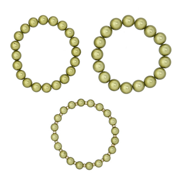3 Damen Armbänder in Perlen-Form oliv