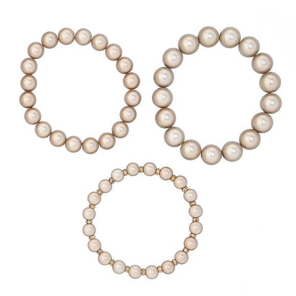 3 Damen Armbänder in Perlen-Form beige