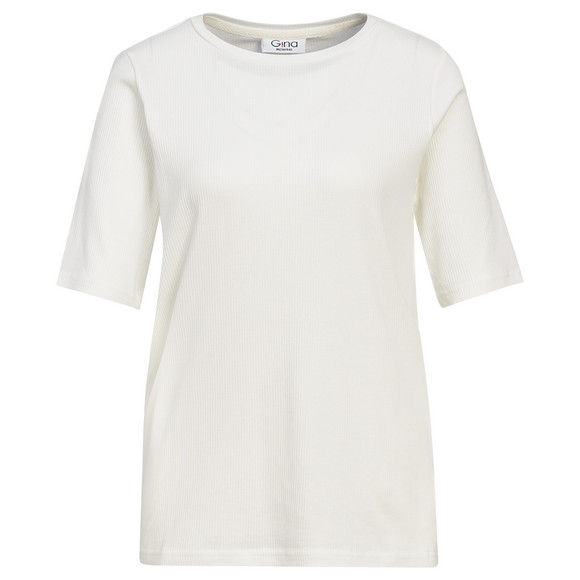 Damen T-Shirt in gerippter Struktur weiss
