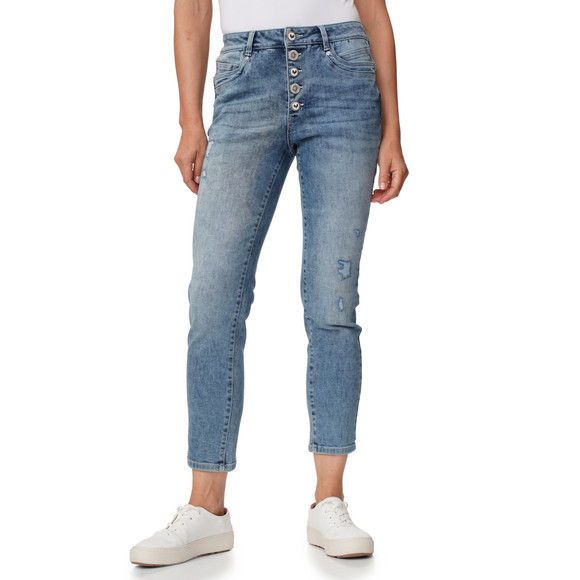 Damen Slim-Jeans mit offener Knopfleiste