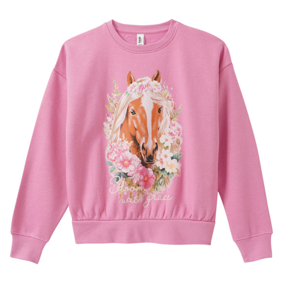 Mädchen Sweatshirt mit Pferde-Motiv pink