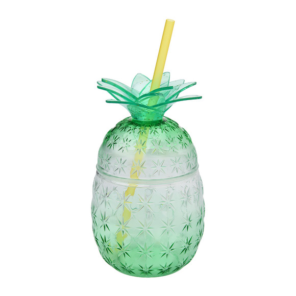 Trinkbecher Ananas mit Strohhalm grün