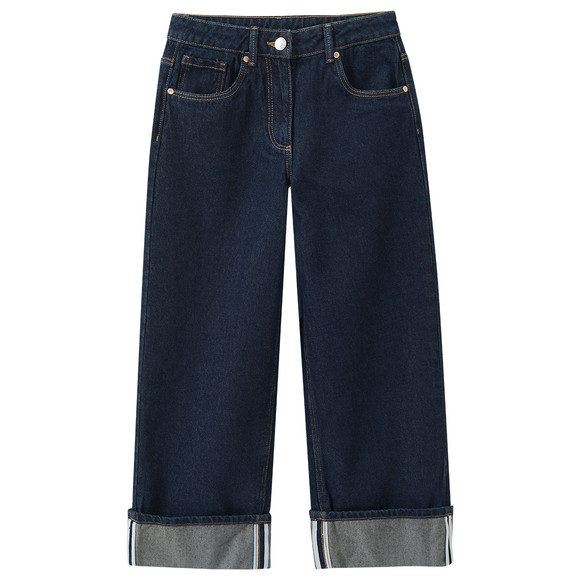 Meisjesjeans met wijde pijpen van raw denim