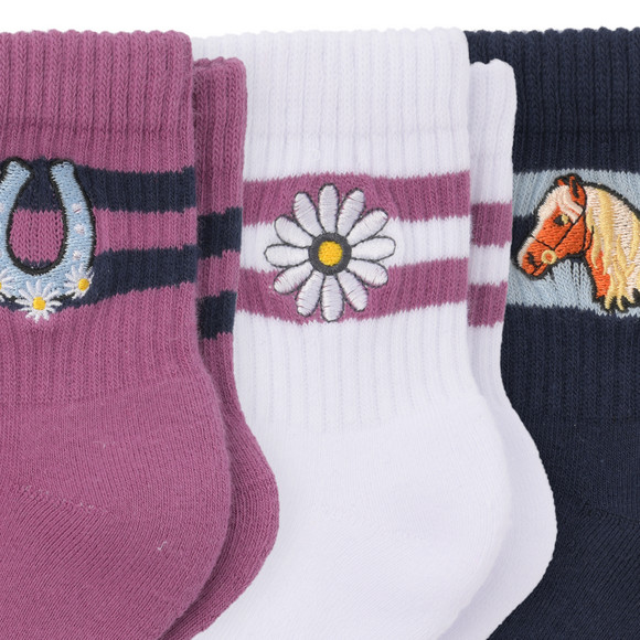 3 Paar Mädchen Tennissocken mit Pferde-Motiv