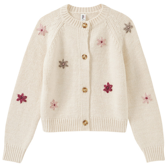 Mädchen Strickjacke mit Blumen-Stickerei