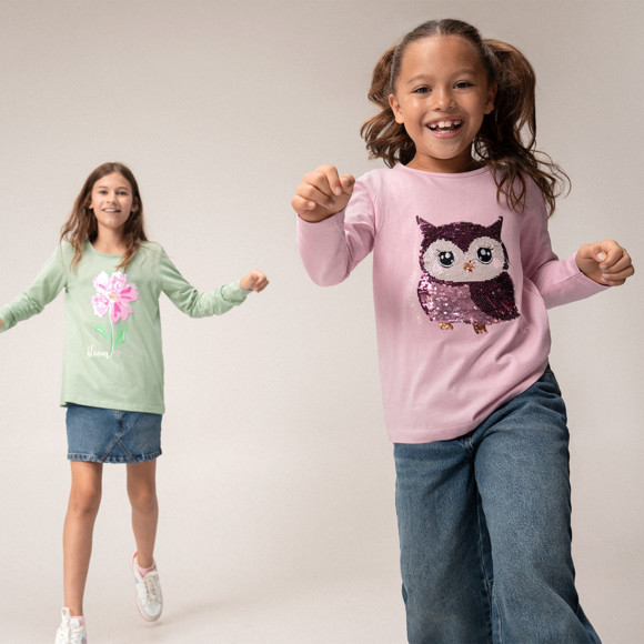 Mädchen Langarmshirt mit Wendepailletten