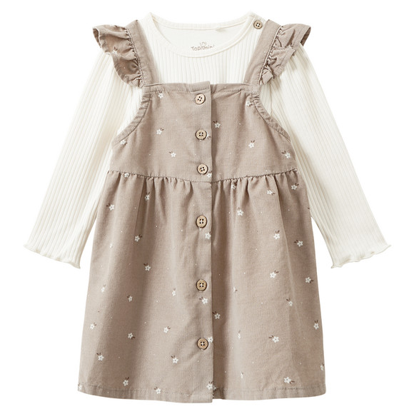 Babyset met corduroyjurkje en geribbeld shirt