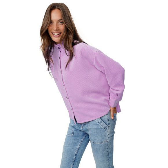 Damen Cordbluse mit Rüschenkragen