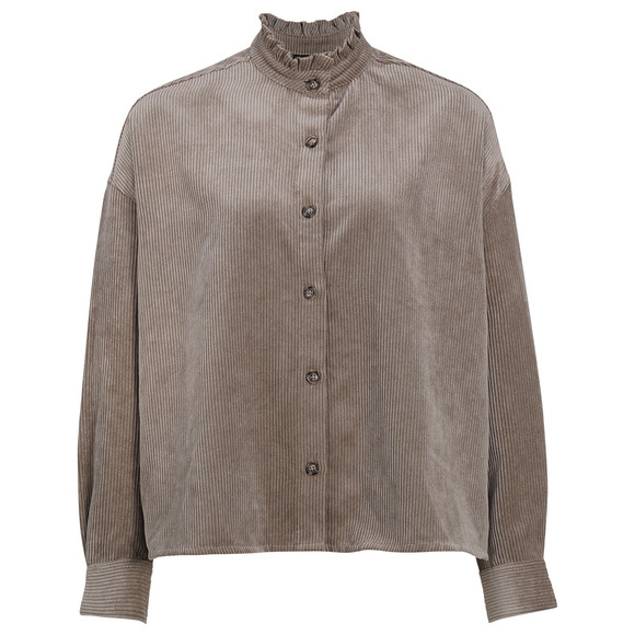 Damen Cordbluse mit Rüschenkragen