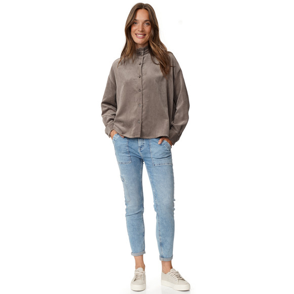 Damen Cordbluse mit Rüschenkragen