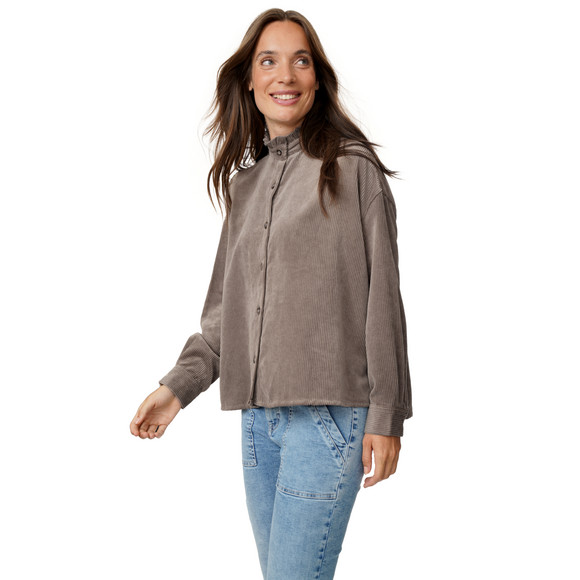 Damen Cordbluse mit Rüschenkragen
