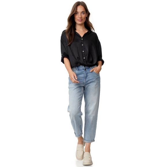 Damen Satinbluse mit Knopfleiste