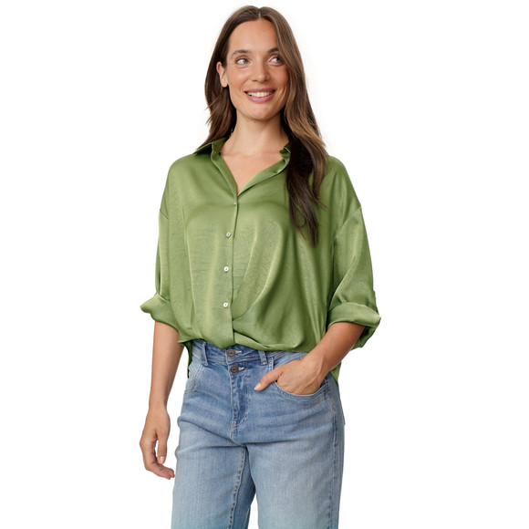 Damen Satinbluse mit Knopfleiste
