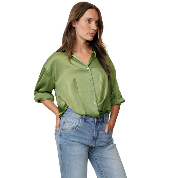 Damen Satinbluse mit Knopfleiste